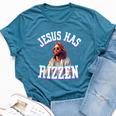 Jesus Has Rizzen Christian Meme Novelty Jesus Christ Bella Canvas T-shirt Heather Deep Teal