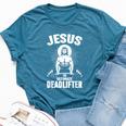 Jesus The Ultimate Deadlifter Christian Weightlifting Bella Canvas T-shirt Heather Deep Teal
