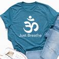 Just Breathe Spiritual Yoga Symbol Namaste Bella Canvas T-shirt Heather Deep Teal