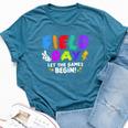 Let The Games Begin Orange Yellow Red Blue Field Day Teacher Bella Canvas T-shirt Heather Deep Teal