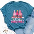 Merry Christmas With Pink Trees Xmas Costume Pajamas Women Bella Canvas T-shirt Heather Deep Teal