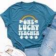 One Lucky Teacher St Patrick's Day Teacher Bella Canvas T-shirt Heather Deep Teal