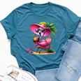 Pink Flamingo Summer Vibes Beach Palm Tree Summer Vacation Bella Canvas T-shirt Heather Deep Teal