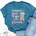 Retro Groovy Coffee Fueled By Iced Coffee And Anxiety Bella Canvas T-shirt Heather Deep Teal