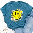 Retro Groovy Be Happy Smile Face Daisy Flower 70S Bella Canvas T-shirt Heather Deep Teal