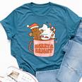 Retro Groovy Merry & Bright Gingerbread Christmas Cute Santa Bella Canvas T-shirt Heather Deep Teal