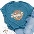 Retro Taylor First Name Personalized Groovy Birthday Bella Canvas T-shirt Heather Deep Teal