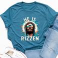 He Is Rizzen Jesus Is Rizzen Retro Jesus Christian Religious Bella Canvas T-shirt Heather Deep Teal
