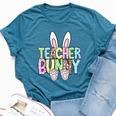 Teacher Bunny Reading Teacher Easter Spring Bella Canvas T-shirt Heather Deep Teal