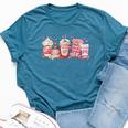 Valentines Day Pink Coffee Cups Latte Iced Cream Cute Hearts Bella Canvas T-shirt Heather Deep Teal
