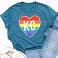 Vintage Rainbow Heart Kc Bella Canvas T-shirt Heather Deep Teal