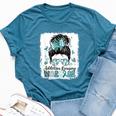 Warrior Messy Bun Teal Ribbon Addiction Recovery Bella Canvas T-shirt Heather Deep Teal