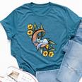 White Kitty Cat Flower Moon Bella Canvas T-shirt Heather Deep Teal