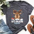 1St Grade Teacher Christmas First Grade Squad Reindeer Xmas Bella Canvas T-shirt Heather Dark Grey