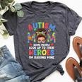 Autism Mom Raising Hero Groovy Messy Bun Autism Awareness Bella Canvas T-shirt Heather Dark Grey