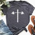 Barbell Dumbbell Cross Christian Jesus Gym Workout Lifting Bella Canvas T-shirt Heather Dark Grey