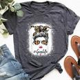 Bleached Gigi Life Messy Hair Bun Leopard Print Women Bella Canvas T-shirt Heather Dark Grey