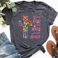 Blessed By God Loved By Jesus Butterfly Cross Bella Canvas T-shirt Heather Dark Grey