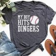 My Boy Hits Dingers Baseball Mom Dad I Hit Dingers Bella Canvas T-shirt Heather Dark Grey