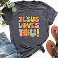Christian Jesus Loves You Groovy Vintage Cute Kid Girl Women Bella Canvas T-shirt Heather Dark Grey