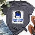 Colon Cancer Awareness Colorectal Cancer Messy Bun Bella Canvas T-shirt Heather Dark Grey
