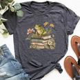 Cottagecore Aesthetic Frog Reading Book Mushroom Lover Bella Canvas T-shirt Heather Dark Grey