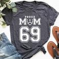 Custom Proud Football Mom Number 69 Personalized For Women Bella Canvas T-shirt Heather Dark Grey