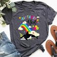 Cute Birthday Girl Orca Lovers & Killer Whale Lovers Rainbow Bella Canvas T-shirt Heather Dark Grey