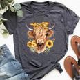 Cute Scottish Highland Cow Wearing Sunflower Bandana Heifer Bella Canvas T-shirt Heather Dark Grey