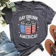 Day Drunk For America Patriotic Stars & Stripes Beer Cans Bella Canvas T-shirt Heather Dark Grey