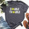 Double Pickleball Trouble Pickle Ball Matching Kid Bella Canvas T-shirt Heather Dark Grey