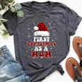 First Christmas As A Mom Santa Hat Red Plaid Buffalo Bella Canvas T-shirt Heather Dark Grey