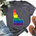 Gay Pride Flag Idaho State Map Rainbow Stripes Bella Canvas T-shirt Heather Dark Grey