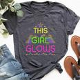 This Girl Glows Cute Girl Woman Tie Dye 80S Party Team Bella Canvas T-shirt Heather Dark Grey