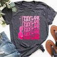 Girl Retro Taylor First Name Personalized Groovy 80'S Pink Bella Canvas T-shirt Heather Dark Grey