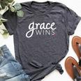 Grace Wins Christian For Of Faith Who Love Jesus Bella Canvas T-shirt Heather Dark Grey