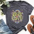 Hippie Peace Love Flower Power Retro Festival Protest Bella Canvas T-shirt Heather Dark Grey