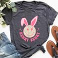 Hunny Bunny Retro Groovy Easter Leopard Smile Face Rabbit Bella Canvas T-shirt Heather Dark Grey