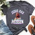 Jesus Has Rizzen Christian Meme Novelty Jesus Christ Bella Canvas T-shirt Heather Dark Grey