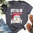 Just Call A Christmas Beast With Cute Little Owl N Santa Hat Bella Canvas T-shirt Heather Dark Grey