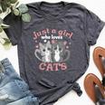 Just A Girl Who Loves Cats Girls Cat Lovers Bella Canvas T-shirt Heather Dark Grey
