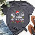 Most Likely To Drink All The Tequila Christmas Bella Canvas T-shirt Heather Dark Grey