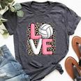 Love Volleyball Leopard Print Girls Volleyball Lover Bella Canvas T-shirt Heather Dark Grey