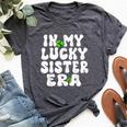 In My Lucky Sister Era Groovy Sister St Patrick's Day Bella Canvas T-shirt Heather Dark Grey