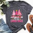 Merry Christmas With Pink Trees Xmas Costume Pajamas Women Bella Canvas T-shirt Heather Dark Grey