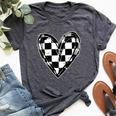 Race Car Checker Flag Racing Heart Auto Racer Bella Canvas T-shirt Heather Dark Grey
