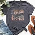 Retro 80'S Taylor First Name Personalized Groovy Birthday Bella Canvas T-shirt Heather Dark Grey
