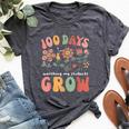Retro Boho Flower Teacher 100 Days Watching My Students Grow Bella Canvas T-shirt Heather Dark Grey