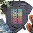 Retro First Name Taylor Girl Boy Personalized Groovy Family Bella Canvas T-shirt Heather Dark Grey