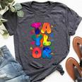 Retro First Name Taylor Girl Personalized Boy Groovy 80'S Bella Canvas T-shirt Heather Dark Grey